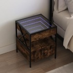 vidaXL Noptieră cu LED infinity, stejar fumuriu, 40x40x51 cm vidaXL Noptieră cu LED infinity, stejar fumuriu, 40x40x51 cm