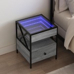 vidaXL Noptieră cu LED infinity, gri sonoma, 40x40x51 cm vidaXL Noptieră cu LED infinity, gri sonoma, 40x40x51 cm