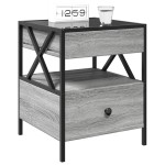vidaXL Noptieră cu LED infinity, gri sonoma, 40x40x51 cm vidaXL Noptieră cu LED infinity, gri sonoma, 40x40x51 cm