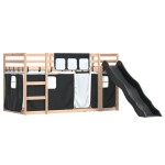 vidaXL Pat supraetajat cu tobogan și perdele, alb și negru, 90x200 cm vidaXL Pat supraetajat cu tobogan și perdele, alb și negru, 90x200 cm