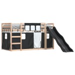 vidaXL Pat supraetajat cu tobogan și perdele, alb și negru, 90x200 cm vidaXL Pat supraetajat cu tobogan și perdele, alb și negru, 90x200 cm