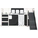 vidaXL Pat supraetajat cu tobogan și perdele, alb și negru, 90x200 cm vidaXL Pat supraetajat cu tobogan și perdele, alb și negru, 90x200 cm