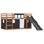 vidaXL Pat supraetajat cu tobogan și perdele, alb și negru, 90x200 cm vidaXL Pat supraetajat cu tobogan și perdele, alb și negru, 90x200 cm