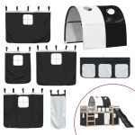 vidaXL Pat supraetajat cu tobogan și perdele, alb și negru, 80x200 cm