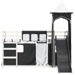 vidaXL Pat supraetajat cu tobogan și perdele, alb și negru, 90x200 cm vidaXL Pat supraetajat cu tobogan și perdele, alb și negru, 90x200 cm