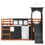 vidaXL Pat supraetajat cu tobogan și perdele, alb și negru, 90x200 cm vidaXL Pat supraetajat cu tobogan și perdele, alb și negru, 90x200 cm