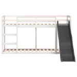 vidaXL Pat supraetajat cu tobogan/scară alb 80x200 cm, lemn masiv pin vidaXL Pat supraetajat cu tobogan/scară alb 80x200 cm, lemn masiv pin