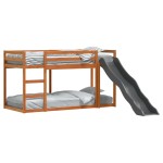 vidaXL Pat supraetajat cu tobogan/scară maro 90x200 cm, lemn masiv pin vidaXL Pat supraetajat cu tobogan/scară maro 90x200 cm, lemn masiv pin