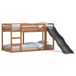 vidaXL Pat supraetajat cu tobogan/scară maro 75x190 cm, lemn masiv pin vidaXL Pat supraetajat cu tobogan/scară maro 75x190 cm, lemn masiv pin