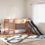 vidaXL Pat supraetajat cu tobogan/scară maro 75x190 cm, lemn masiv pin vidaXL Pat supraetajat cu tobogan/scară maro 75x190 cm, lemn masiv pin
