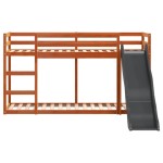 vidaXL Pat supraetajat cu tobogan/scară maro 75x190 cm, lemn masiv pin vidaXL Pat supraetajat cu tobogan/scară maro 75x190 cm, lemn masiv pin