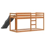 vidaXL Pat supraetajat cu tobogan/scară maro 75x190 cm, lemn masiv pin vidaXL Pat supraetajat cu tobogan/scară maro 75x190 cm, lemn masiv pin