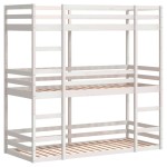 vidaXL Pat supraetajat triplu, alb, 90x190 cm, lemn masiv de pin