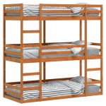 vidaXL Pat supraetajat triplu, maro ceruit, 90x190 cm, lemn masiv pin