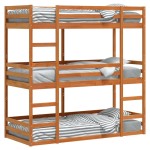vidaXL Pat supraetajat triplu, maro ceruit, 75x190 cm, lemn masiv pin