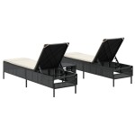 vidaXL Set de șezlonguri, 3 piese, cu pernă, poliratan negru vidaXL Set de șezlonguri, 3 piese, cu pernă, poliratan negru