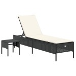 vidaXL Set de șezlonguri, 3 piese, cu pernă, poliratan negru vidaXL Set de șezlonguri, 3 piese, cu pernă, poliratan negru