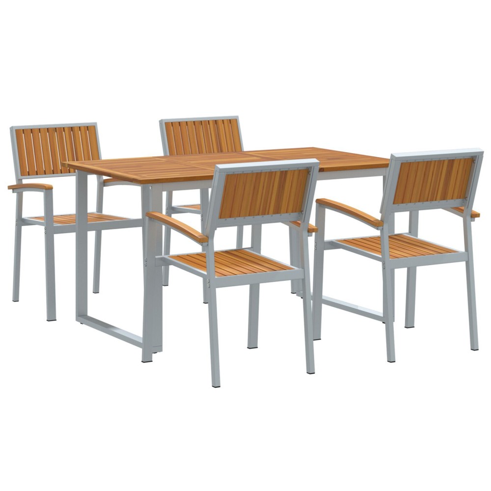 vidaXL Set de Masă pentru Grădină 5 Piese Gri Oțel și Lemn Solid Acacia