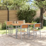 vidaXL Set de Masă pentru Grădină 5 Piese Gri Oțel și Lemn Solid Acacia