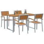 vidaXL Set de Masă pentru Grădină 5 Piese Gri Oțel și Lemn Solid Acacia