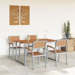 vidaXL Set de Masă pentru Grădină 5 Piese Gri Oțel și Lemn Solid Acacia