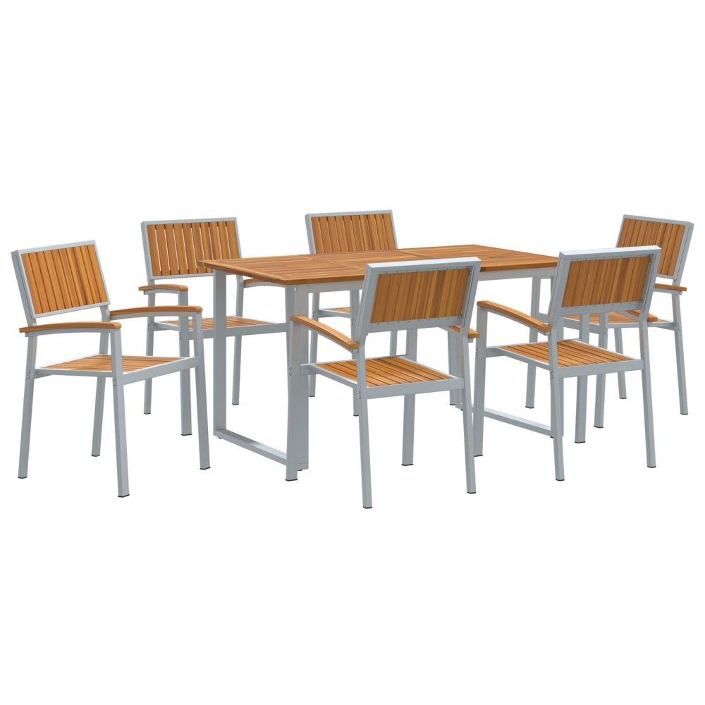 vidaXL Set de dining pentru grădină , 7 piese, gri, oțel și lemn de acacia