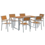 vidaXL Set de dining pentru grădină , 7 piese, gri, oțel și lemn de acacia