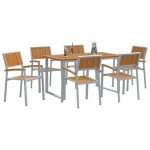vidaXL Set de dining pentru grădină , 7 piese, gri, oțel și lemn de acacia