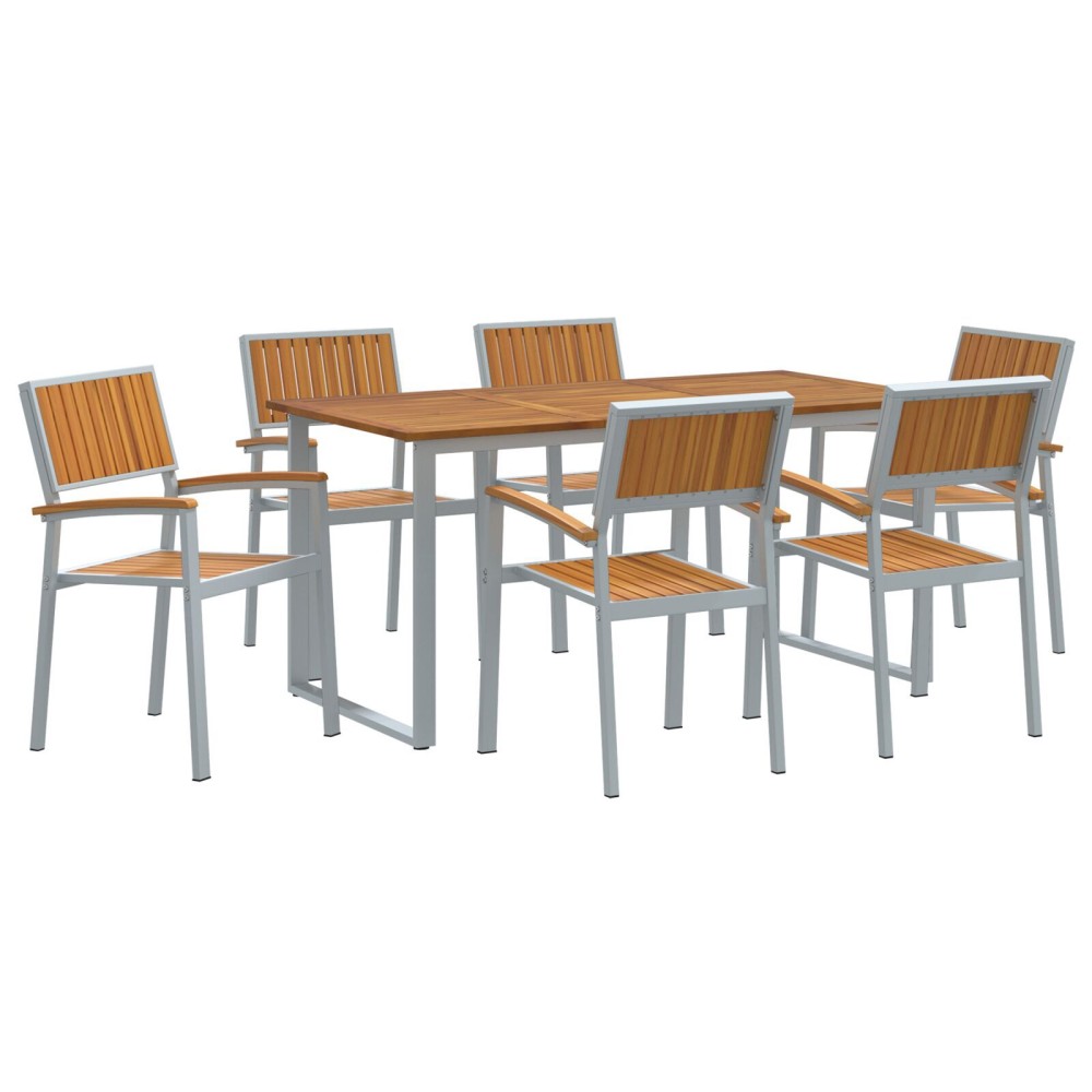 vidaXL Set de dining pentru grădină 7 piese Gri Oțel și Lemn Masiv de Acacia