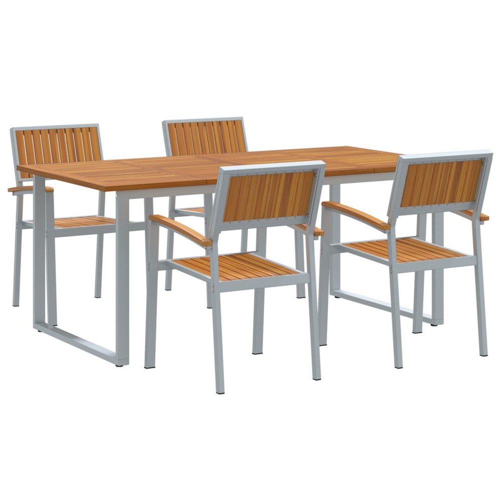 vidaXL Set de mese pentru grădină 5 piese Gri din aluminiu și lemn solid de acacia