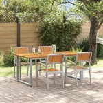 vidaXL Set de mese pentru grădină 5 piese Gri din aluminiu și lemn solid de acacia