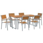 vidaXL Set de dining pentru grădină , 7 piese, oțel gri și lemn solid de acacia