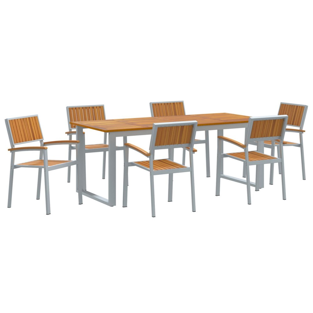 vidaXL Set de dining de grădină 7 piese Gri din oțel și lemn de acacia