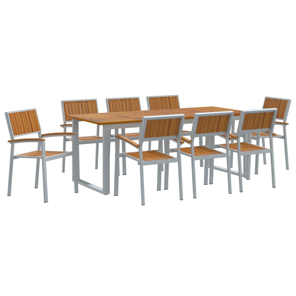 vidaXL Set de dining pentru grădină 9 piese Gri Oțel și Lemn Masiv de Acacia