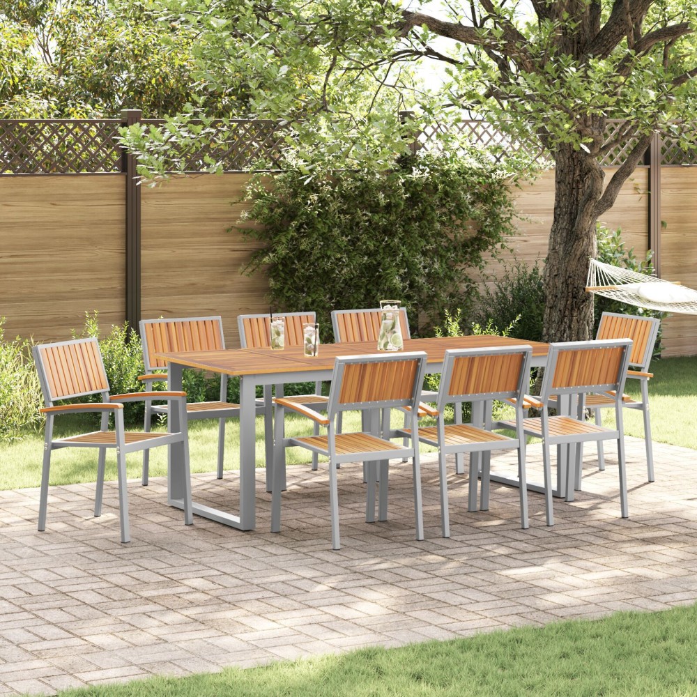 vidaXL Set de dining pentru grădină 9 piese Gri Oțel și Lemn Masiv de Acacia
