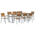 vidaXL Set de dining pentru grădină 9 piese Gri Oțel și Lemn Masiv de Acacia vidaXL Set de dining pentru grădină 9 piese Gri Oțel și Lemn Masiv de Acacia