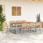 vidaXL Set de dining pentru grădină 9 piese Gri Oțel și Lemn Masiv de Acacia vidaXL Set de dining pentru grădină 9 piese Gri Oțel și Lemn Masiv de Acacia