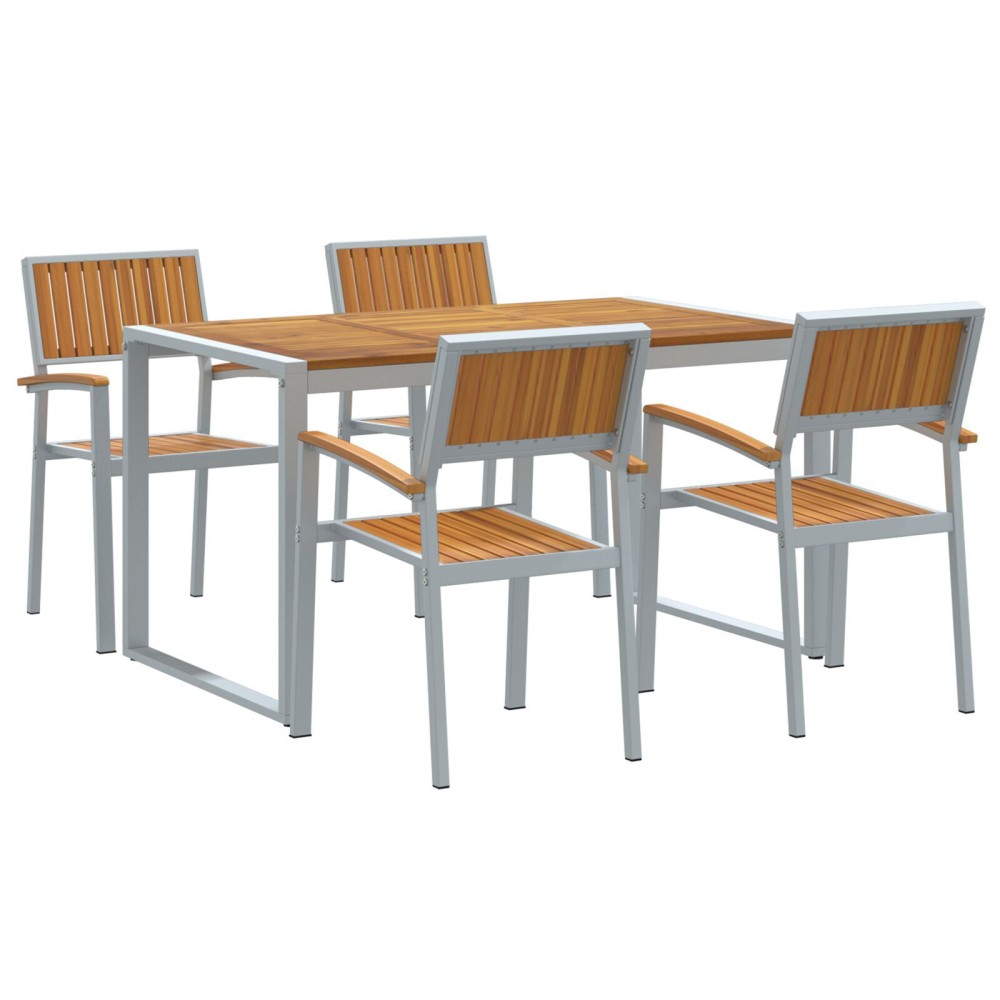 vidaXL Set de masă 5 piese din lemn solid de acacia și metal