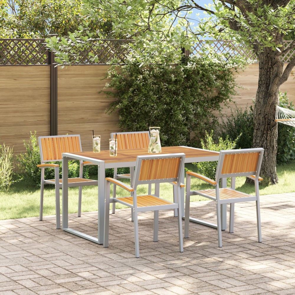 vidaXL Set de masă 5 piese din lemn solid de acacia și metal