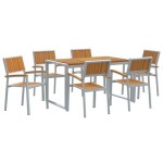 vidaXL Set de dining pentru grădină 7 piese din lemn masiv de acacia și metal vidaXL Set de dining pentru grădină 7 piese din lemn masiv de acacia și metal