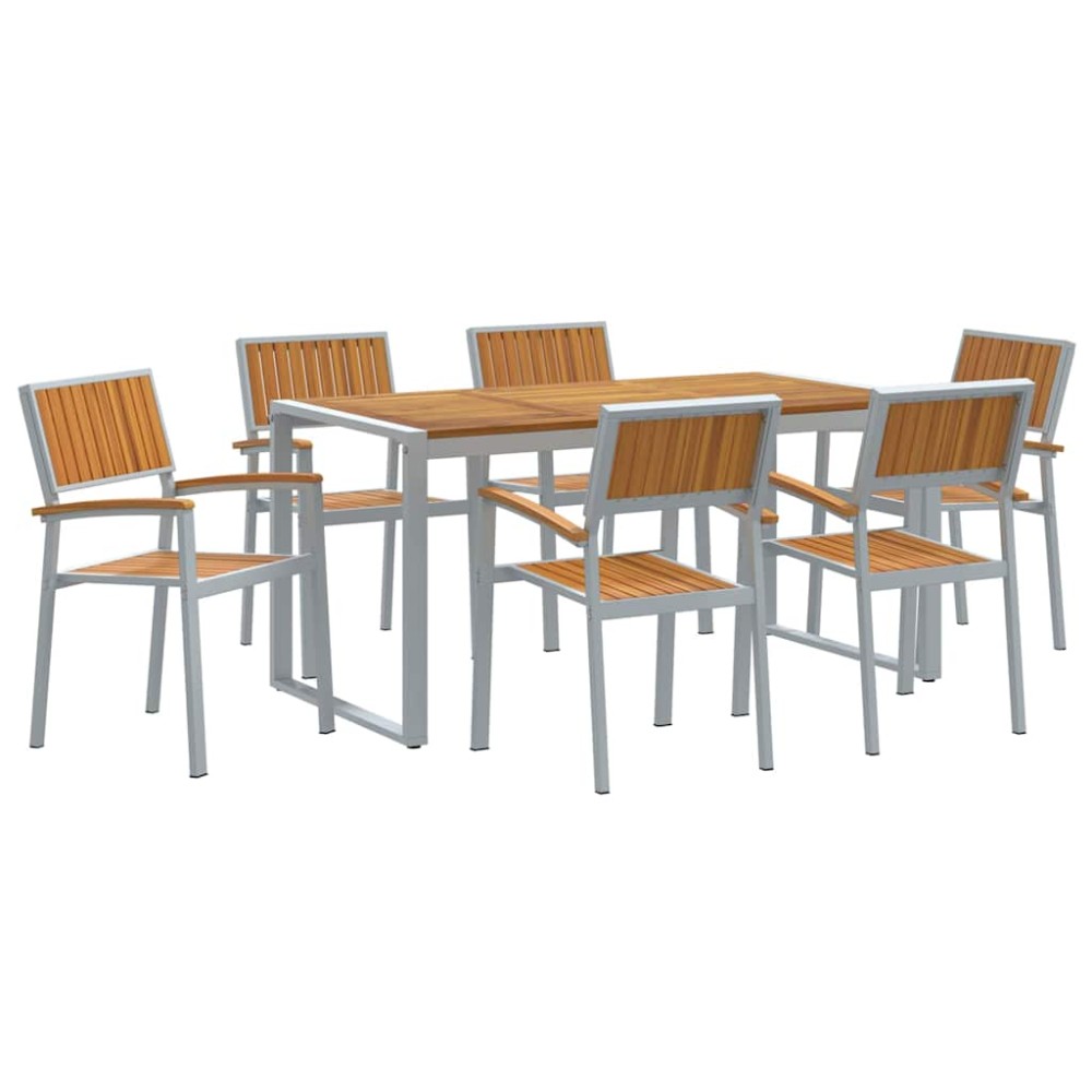 vidaXL Set de dining pentru grădină din 7 piese, din lemn solid de acacia și metal