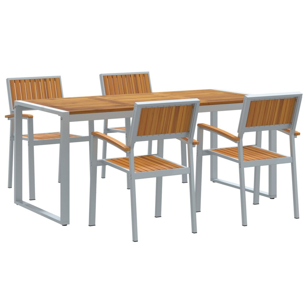 vidaXL Set de dining pentru grădină 5 piese din lemn masiv de acacia și metal