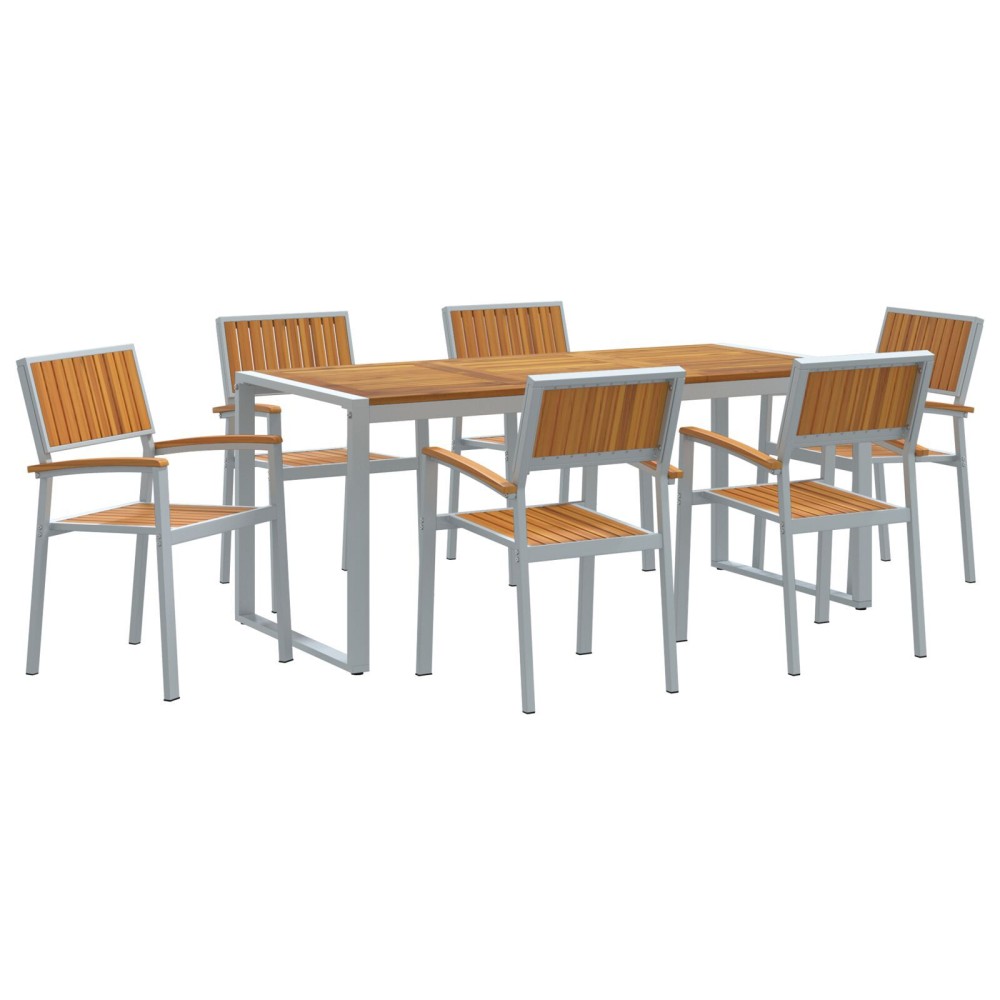 vidaXL Set de dining pentru grădină 7 piese din lemn solid de acacia și metal