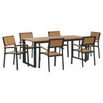 vidaXL Set de dining de 7 piese cu oțel negru și lemn solid de acacia