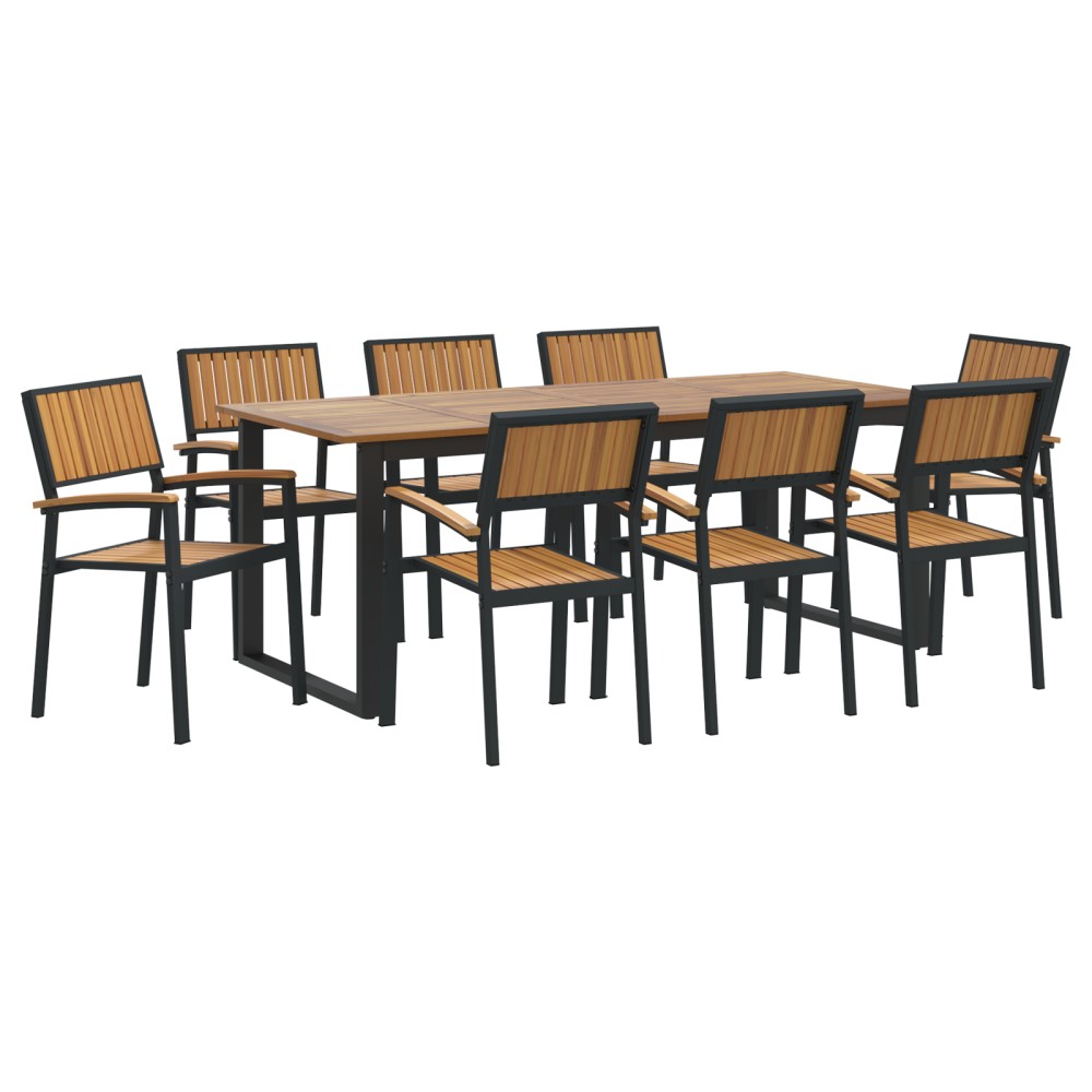 vidaXL Set de dining pentru grădină 9 piese Oțel negru și Lemn de acacia
