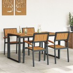 vidaXL Set de masă pentru grădină 5 pcs Negru Lemn Solid de Acacia