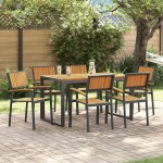 vidaXL Set de dining pentru grădină cu 7 piese din lemn masiv de acacia și metal vidaXL Set de dining pentru grădină cu 7 piese din lemn masiv de acacia și metal