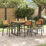 vidaXL Set de dining pentru grădină cu 7 piese din lemn masiv de acacia și metal vidaXL Set de dining pentru grădină cu 7 piese din lemn masiv de acacia și metal