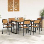 vidaXL Set de dining pentru grădină cu 7 piese din lemn masiv de acacia și metal vidaXL Set de dining pentru grădină cu 7 piese din lemn masiv de acacia și metal