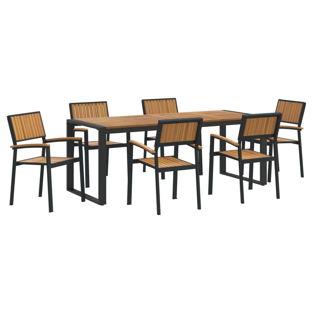 vidaXL Set de dining pentru grădină cu 7 piese din lemn masiv de acacia și metal